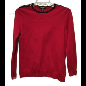 Lauren Ralph Lauren Red Sweater with Black Trim Gold Shoulder Zippers - Size XL